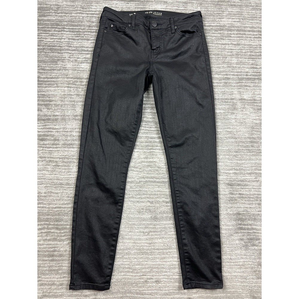 CP Jeans Juniors 7 Black Skinny Denim Leather Look Cotton Blend Casual